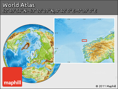 Physical Location Map of the Area around 63° 1' 7" N, 5° 10' 30" E