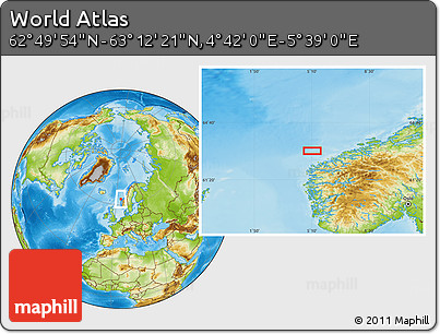 Physical Location Map of the Area around 63° 1' 7" N, 5° 10' 30" E