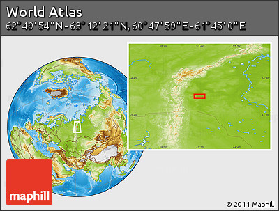 Physical Location Map of the Area around 63° 1' 7" N, 61° 16' 29" E