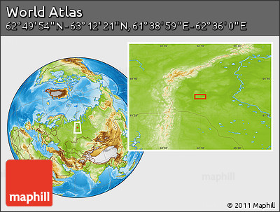 Physical Location Map of the Area around 63° 1' 7" N, 62° 7' 30" E