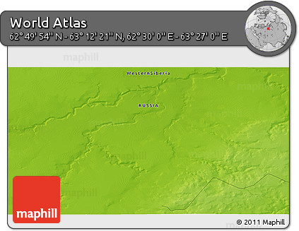 Physical 3D Map of the Area around 63° 1' 7" N, 62° 58' 30" E