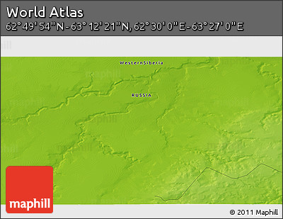 Physical 3D Map of the Area around 63° 1' 7" N, 62° 58' 30" E