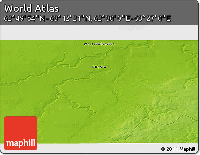 Physical 3D Map of the Area around 63° 1' 7" N, 62° 58' 30" E