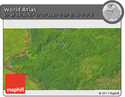 Satellite 3D Map of the Area around 63° 1' 7" N, 65° 31' 30" E