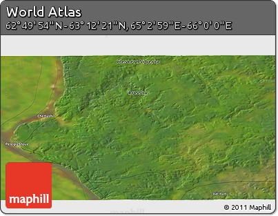 Satellite 3D Map of the Area around 63° 1' 7" N, 65° 31' 30" E