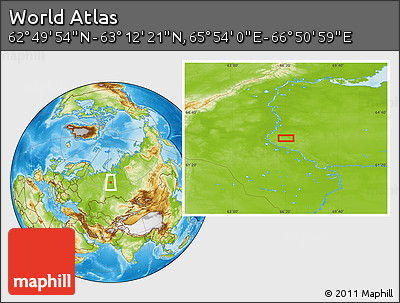 Physical Location Map of the Area around 63° 1' 7" N, 66° 22' 30" E