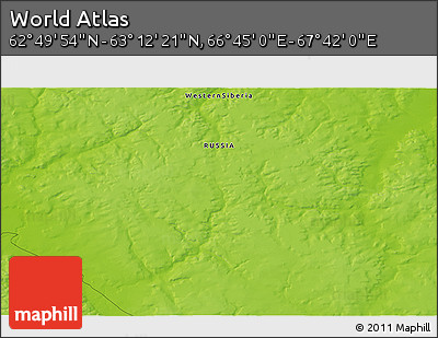 Physical 3D Map of the Area around 63° 1' 7" N, 67° 13' 29" E
