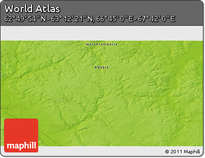 Physical 3D Map of the Area around 63° 1' 7" N, 67° 13' 29" E