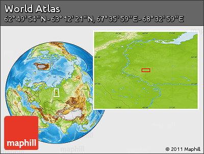 Physical Location Map of the Area around 63° 1' 7" N, 68° 4' 29" E