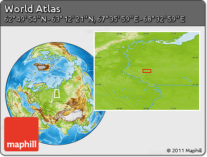 Physical Location Map of the Area around 63° 1' 7" N, 68° 4' 29" E