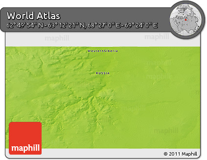 Physical 3D Map of the Area around 63° 1' 7" N, 68° 55' 30" E