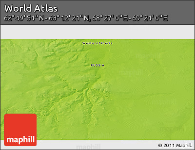 Physical 3D Map of the Area around 63° 1' 7" N, 68° 55' 30" E