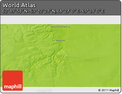 Physical 3D Map of the Area around 63° 1' 7" N, 68° 55' 30" E