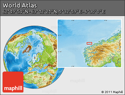 Physical Location Map of the Area around 63° 1' 7" N, 6° 1' 30" E