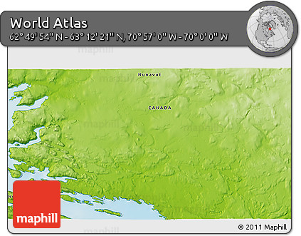 Physical 3D Map of the Area around 63° 1' 7" N, 70° 28' 29" W