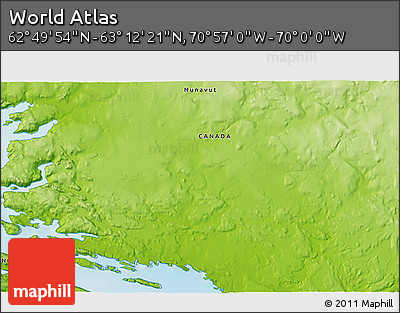 Physical 3D Map of the Area around 63° 1' 7" N, 70° 28' 29" W