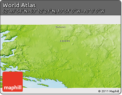 Physical 3D Map of the Area around 63° 1' 7" N, 70° 28' 29" W