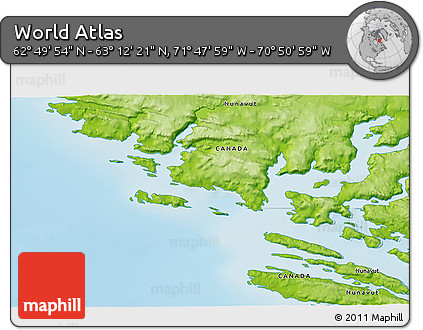 Physical 3D Map of the Area around 63° 1' 7" N, 71° 19' 29" W