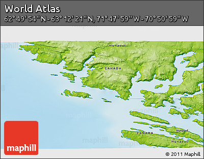 Physical 3D Map of the Area around 63° 1' 7" N, 71° 19' 29" W