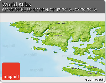 Physical 3D Map of the Area around 63° 1' 7" N, 71° 19' 29" W