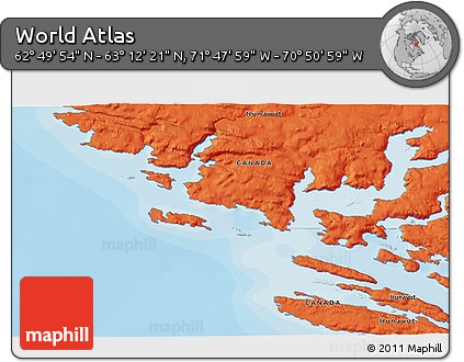Political 3D Map of the Area around 63° 1' 7" N, 71° 19' 29" W