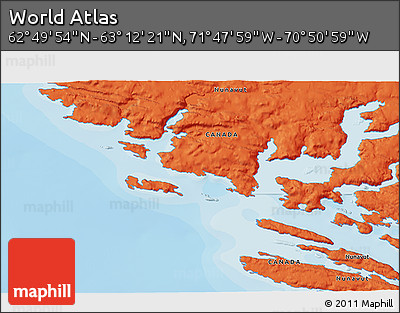 Political 3D Map of the Area around 63° 1' 7" N, 71° 19' 29" W