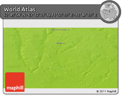 Physical 3D Map of the Area around 63° 1' 7" N, 72° 19' 29" E