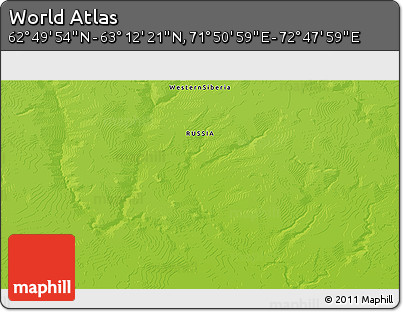 Physical 3D Map of the Area around 63° 1' 7" N, 72° 19' 29" E
