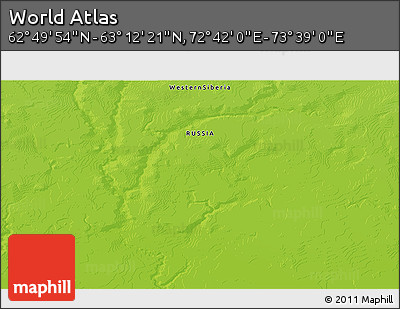 Physical 3D Map of the Area around 63° 1' 7" N, 73° 10' 30" E
