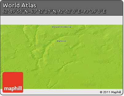 Physical 3D Map of the Area around 63° 1' 7" N, 73° 10' 30" E