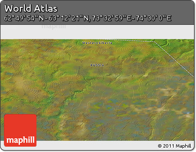 Satellite 3D Map of the Area around 63° 1' 7" N, 74° 1' 30" E
