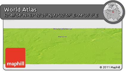 Physical Panoramic Map of the Area around 63° 1' 7" N, 74° 1' 30" E