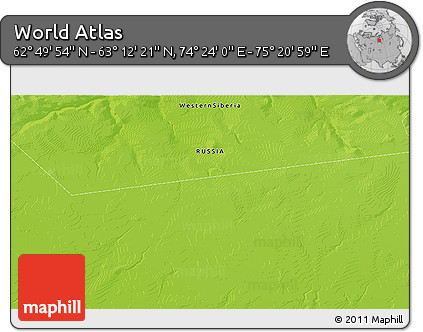 Physical 3D Map of the Area around 63° 1' 7" N, 74° 52' 30" E