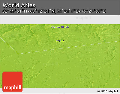 Physical 3D Map of the Area around 63° 1' 7" N, 74° 52' 30" E