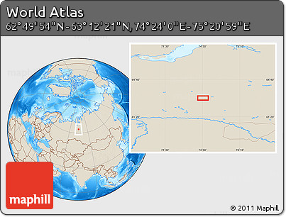 Shaded Relief Location Map of the Area around 63° 1' 7" N, 74° 52' 30" E