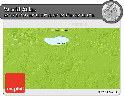Physical 3D Map of the Area around 63° 1' 7" N, 75° 43' 29" E