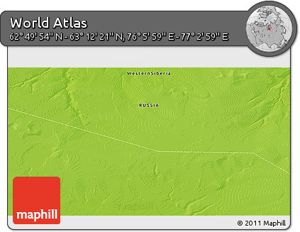 Physical 3D Map of the Area around 63° 1' 7" N, 76° 34' 29" E