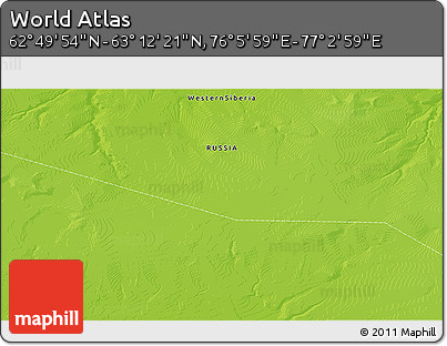 Physical 3D Map of the Area around 63° 1' 7" N, 76° 34' 29" E
