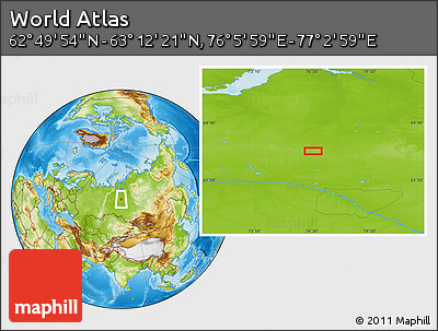 Physical Location Map of the Area around 63° 1' 7" N, 76° 34' 29" E