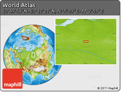 Physical Location Map of the Area around 63° 1' 7" N, 76° 34' 29" E