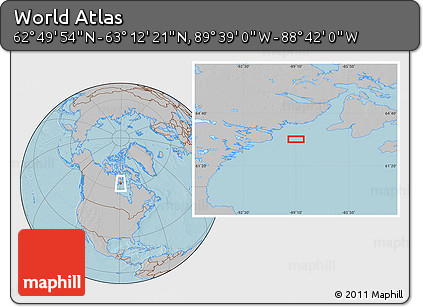 Gray Location Map of the Area around 63° 1' 7" N, 89° 10' 30" W, hill shading