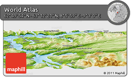 Physical Panoramic Map of the Area around 63° 1' 7" N, 8° 34' 29" E