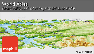 Physical Panoramic Map of the Area around 63° 1' 7" N, 8° 34' 29" E