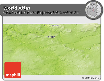 Physical 3D Map of the Area around 63° 1' 7" N, 90° 10' 30" E