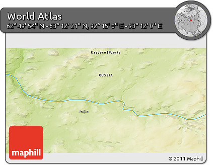 Physical 3D Map of the Area around 63° 1' 7" N, 92° 43' 29" E