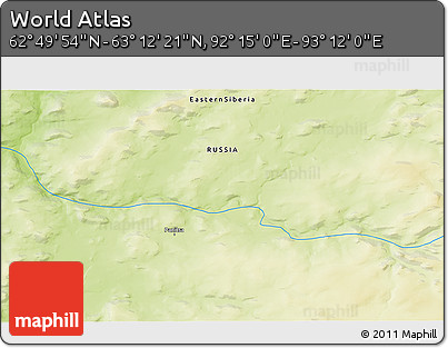 Physical 3D Map of the Area around 63° 1' 7" N, 92° 43' 29" E