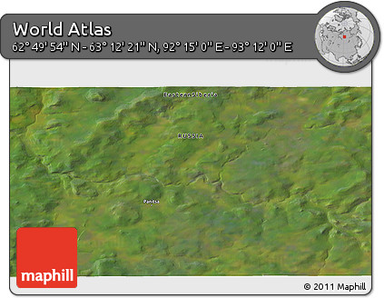 Satellite 3D Map of the Area around 63° 1' 7" N, 92° 43' 29" E