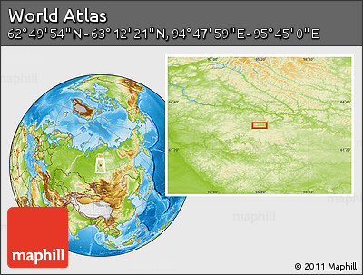 Physical Location Map of the Area around 63° 1' 7" N, 95° 16' 30" E