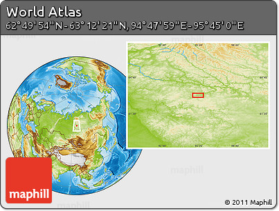 Physical Location Map of the Area around 63° 1' 7" N, 95° 16' 30" E