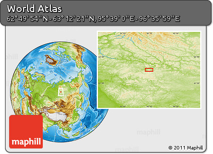 Physical Location Map of the Area around 63° 1' 7" N, 96° 7' 30" E